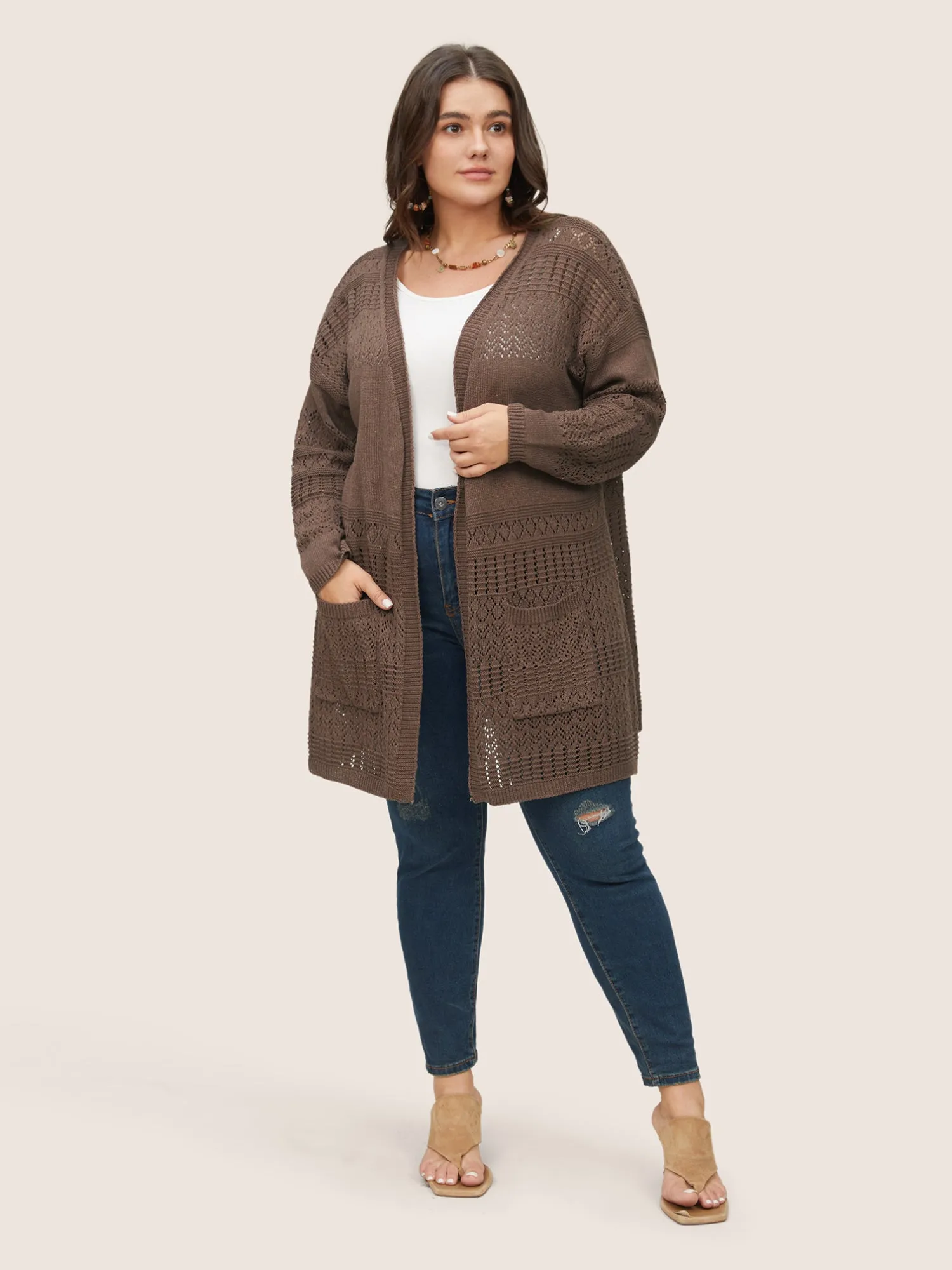 Solid Geometric Hollow Out Pocket Cardigan sold by Bloomchic product image thumbnail 3