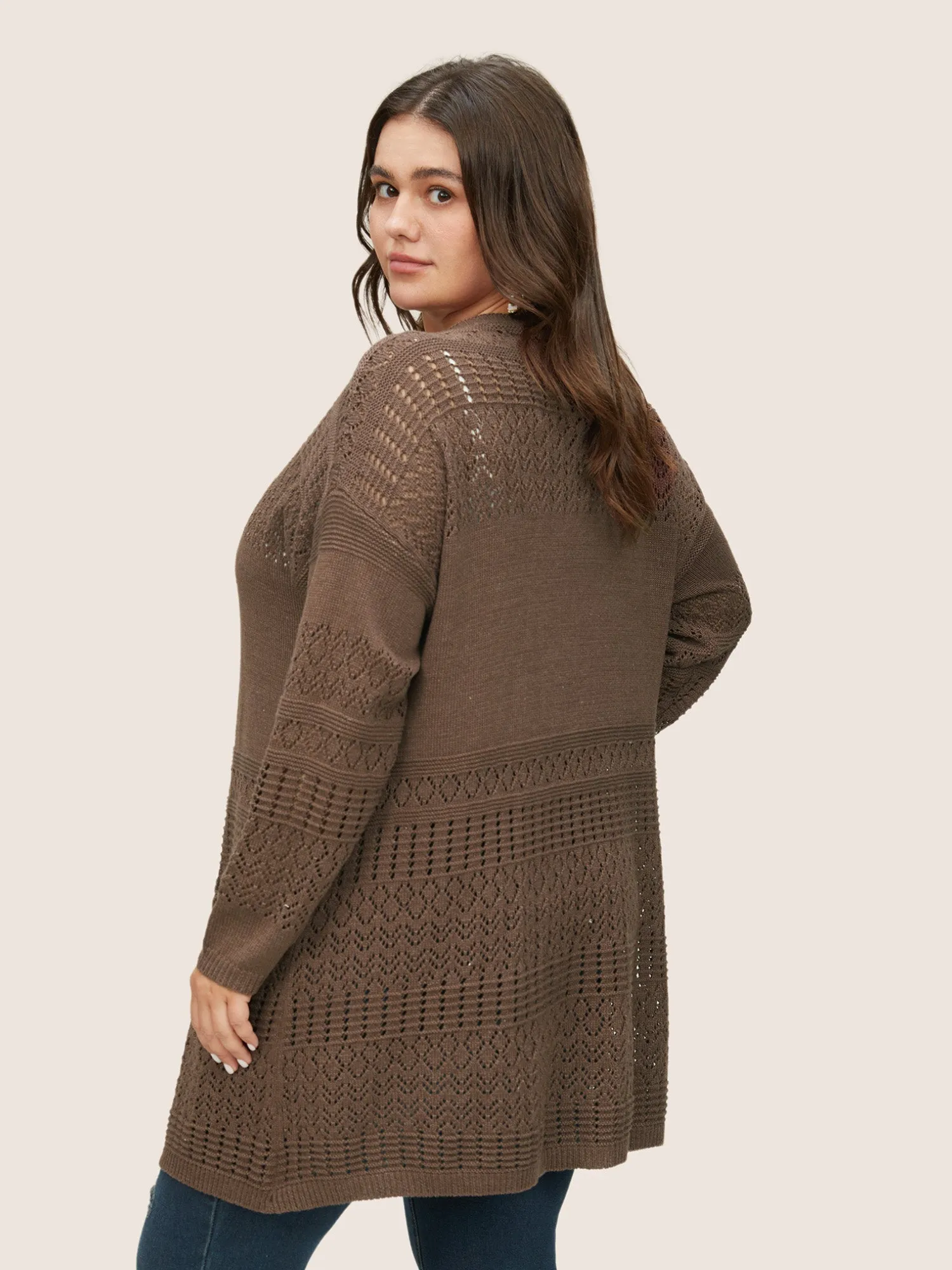 Solid Geometric Hollow Out Pocket Cardigan sold by Bloomchic product image thumbnail 2