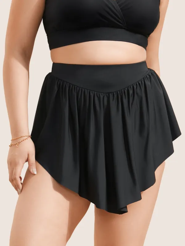Solid High Rise Gathered Asymmetrical Hem Swim Bottom sold by Bloomchic