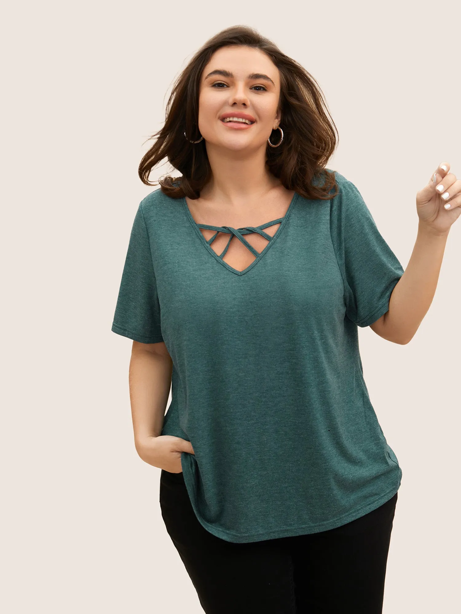 Solid Heather Crisscross Medium Stretch T-shirt sold by Bloomchic