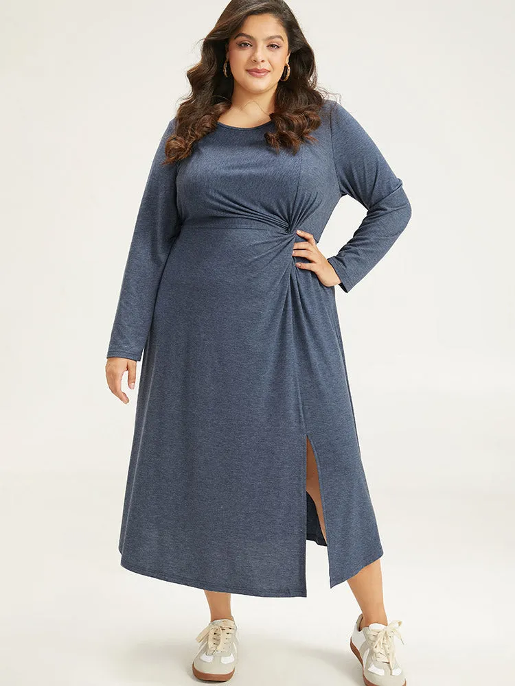 Plain Crew Neck Twist Front Split Hem Dress sold by Bloomchic product image thumbnail 4