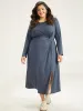 Plain Crew Neck Twist Front Split Hem Dress sold by Bloomchic