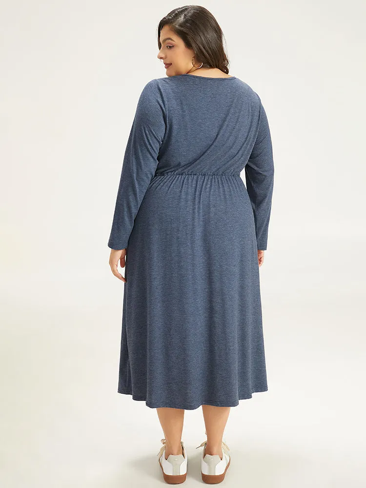 Plain Crew Neck Twist Front Split Hem Dress sold by Bloomchic product image thumbnail 5