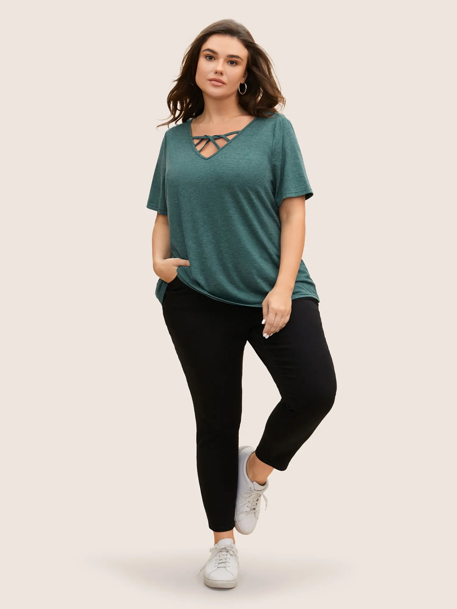 Solid Heather Crisscross Medium Stretch T-shirt sold by Bloomchic product image thumbnail 4