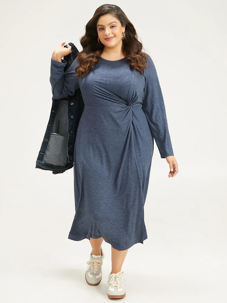 Plain Crew Neck Twist Front Split Hem Dress sold by Bloomchic product image thumbnail 2