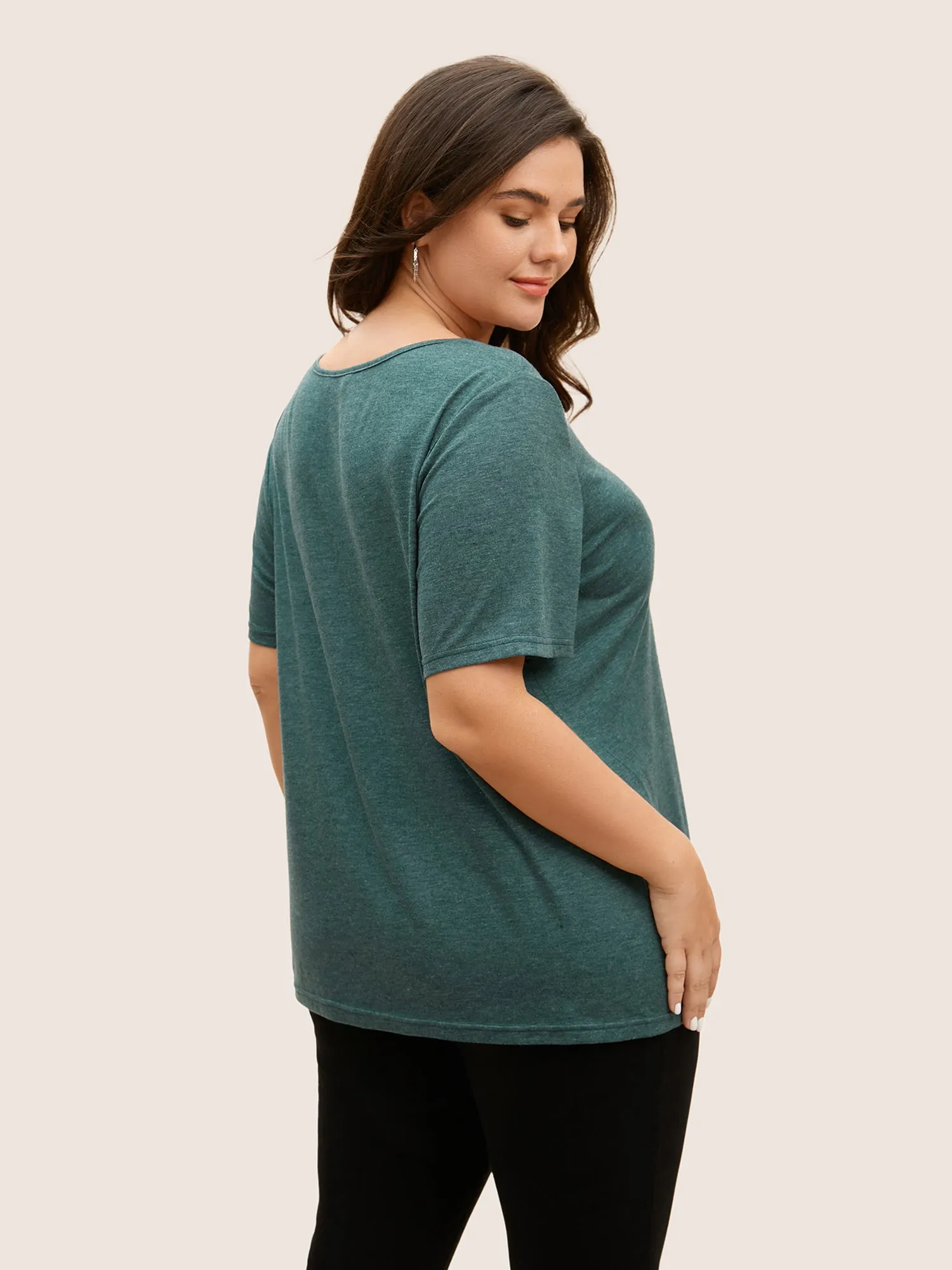 Solid Heather Crisscross Medium Stretch T-shirt sold by Bloomchic product image thumbnail 3