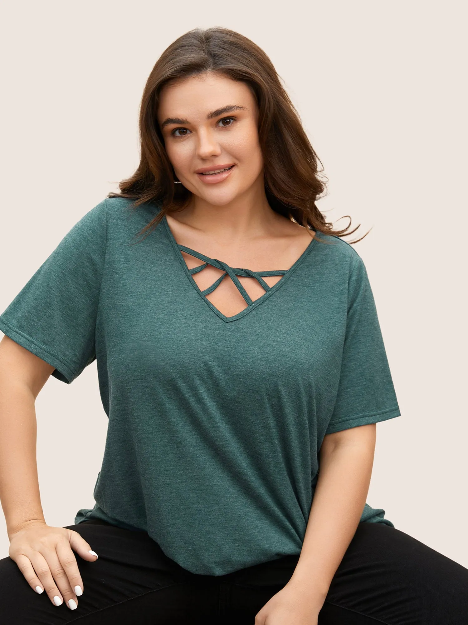 Solid Heather Crisscross Medium Stretch T-shirt sold by Bloomchic product image thumbnail 2