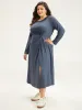 Plain Crew Neck Twist Front Split Hem Dress sold by Bloomchic