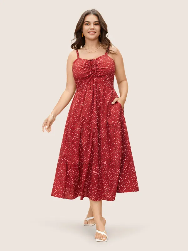 Polka Dot Drawstring Ruffle Layered Hem Dress sold by Bloomchic