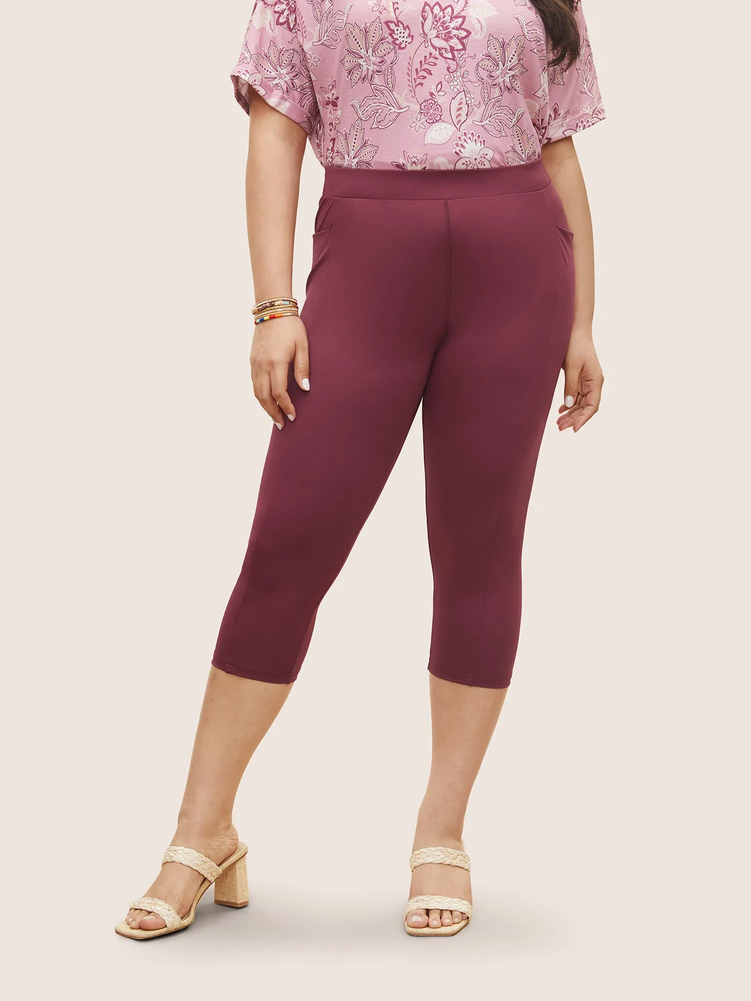 Plain High Rise Pocket Skinny Leggings sold by Bloomchic