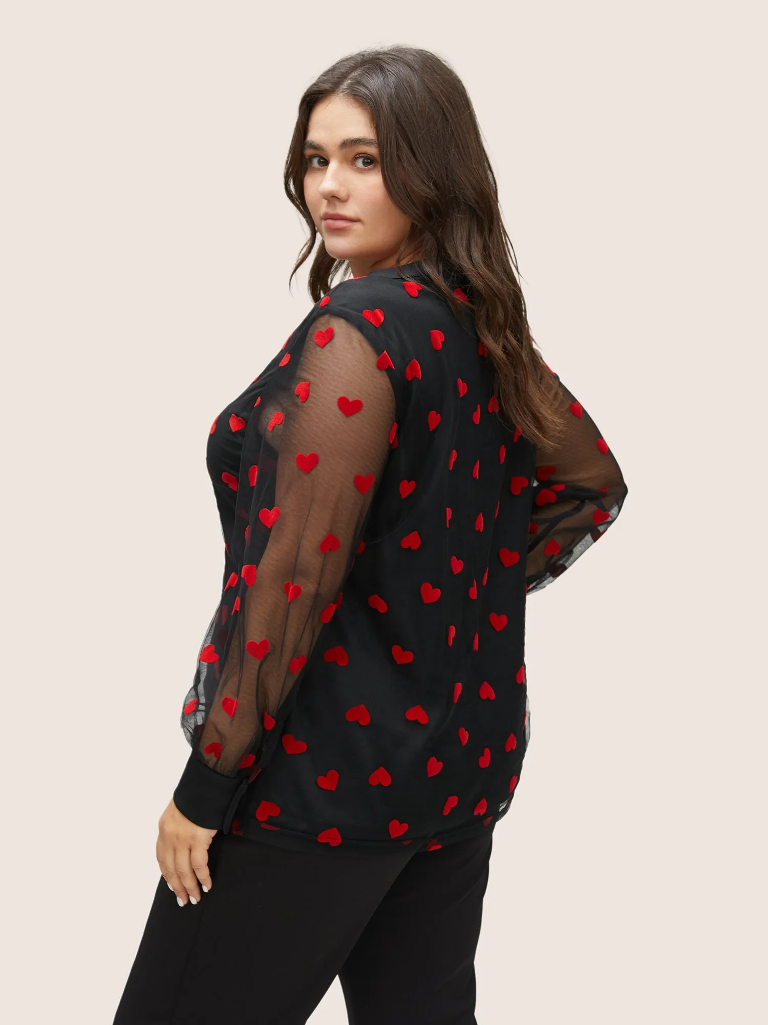 Heart Mesh Patchwork V Neck Blouse sold by Bloomchic product image thumbnail 2