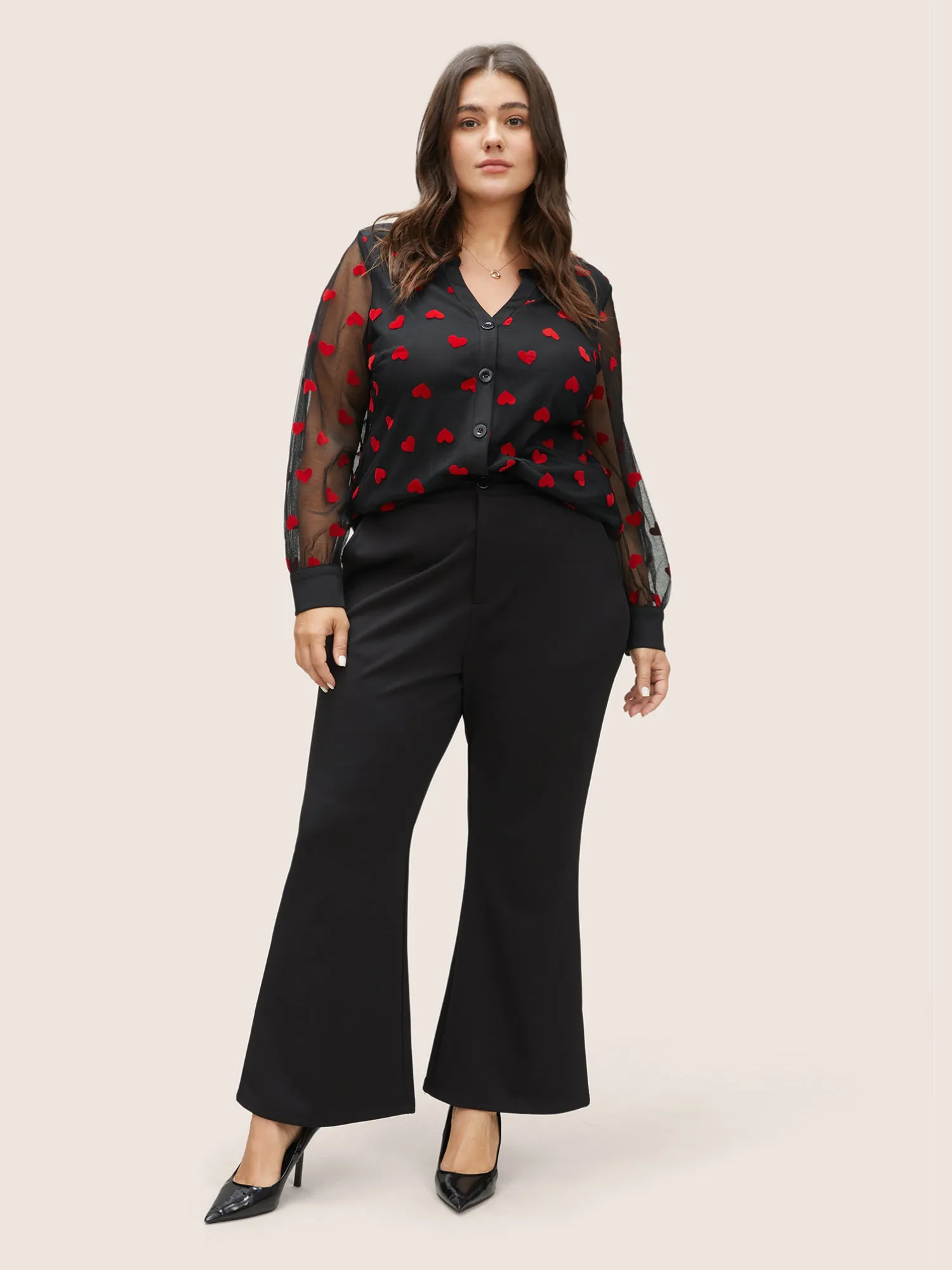 Heart Mesh Patchwork V Neck Blouse sold by Bloomchic product image thumbnail 4