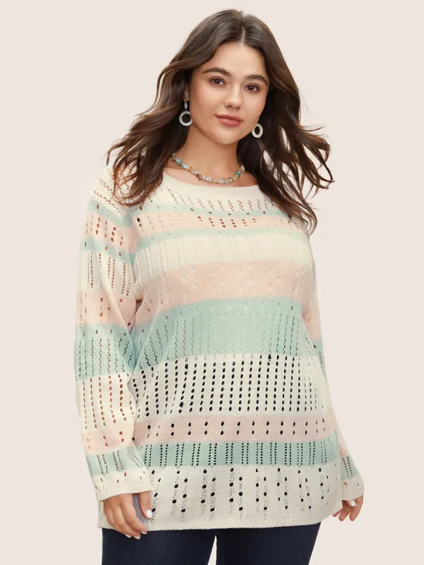 Colorblock Contrast Cut Out Texture Pullover sold by Bloomchic