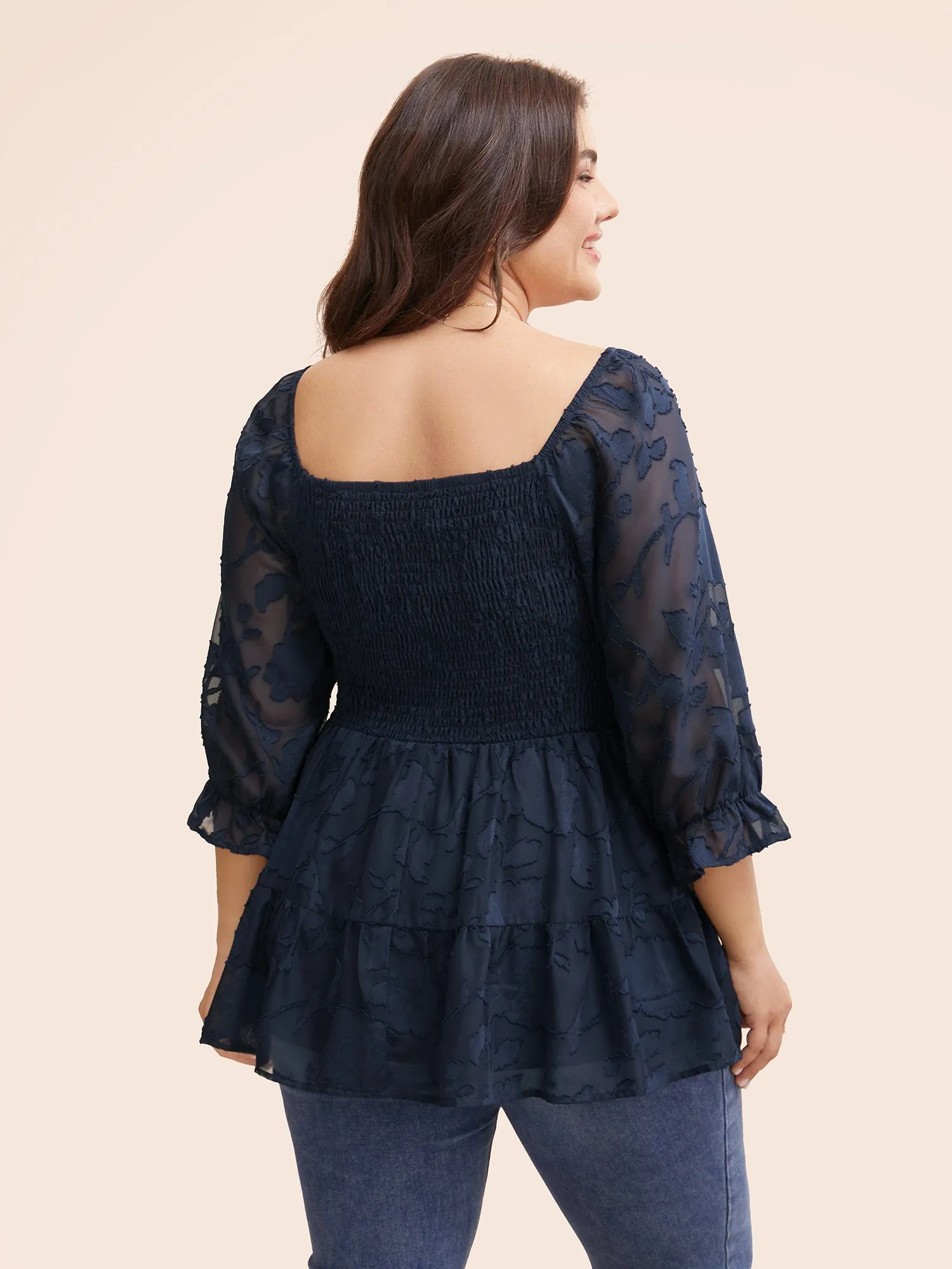 Jacquard Mesh Shirred Lantern Sleeve Blouse sold by Bloomchic product image thumbnail 5