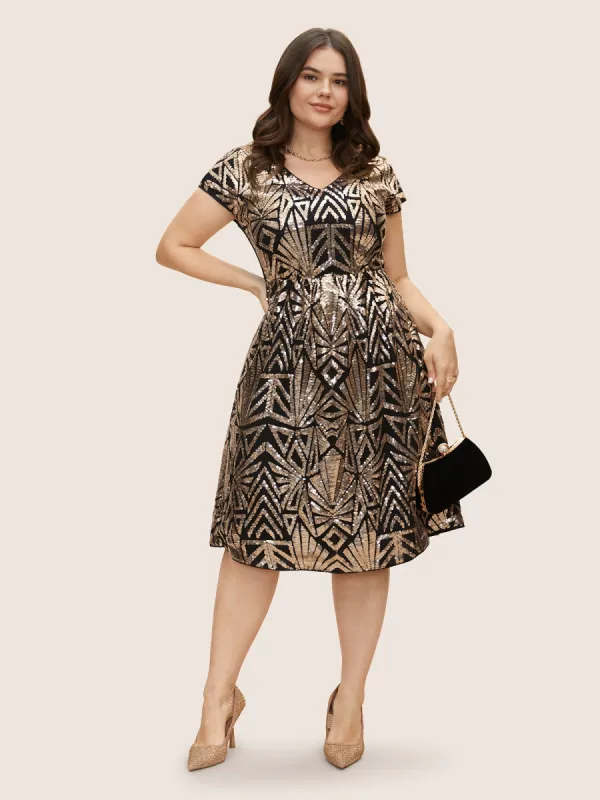 Geometric Sequin Dolman Sleeve Midi Dress sold by Bloomchic