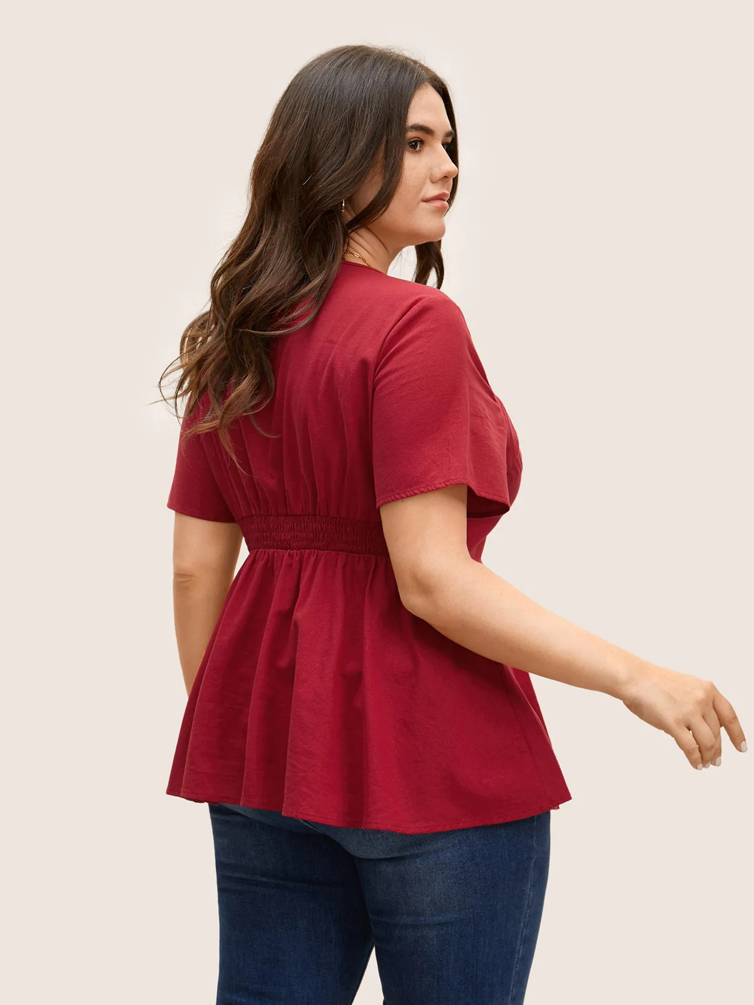 Square Neck Button Detail Shirred Blouse sold by Bloomchic product image thumbnail 4