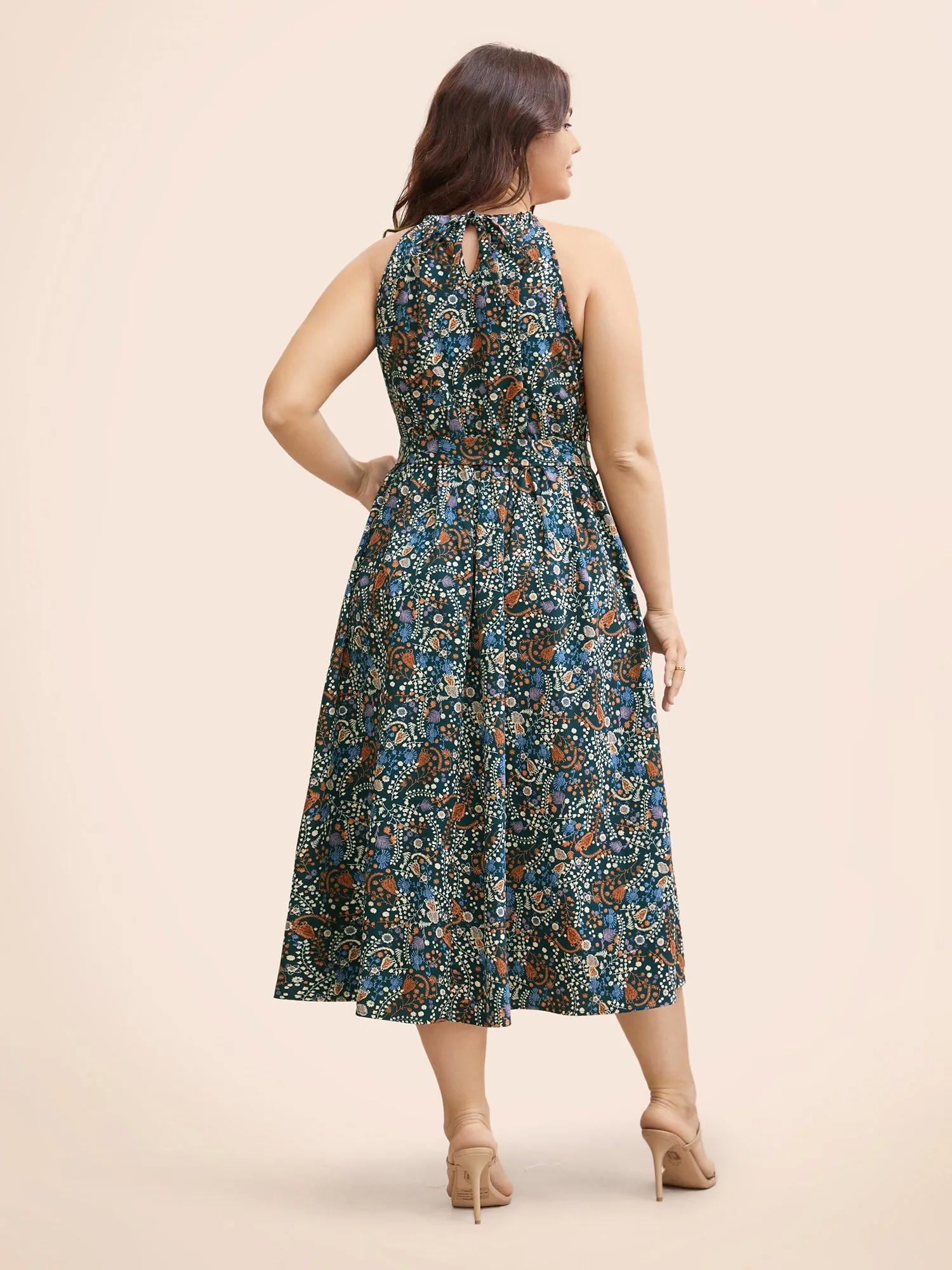 Bandana Print Halter Belted Pocket Dress sold by Bloomchic product image thumbnail 3