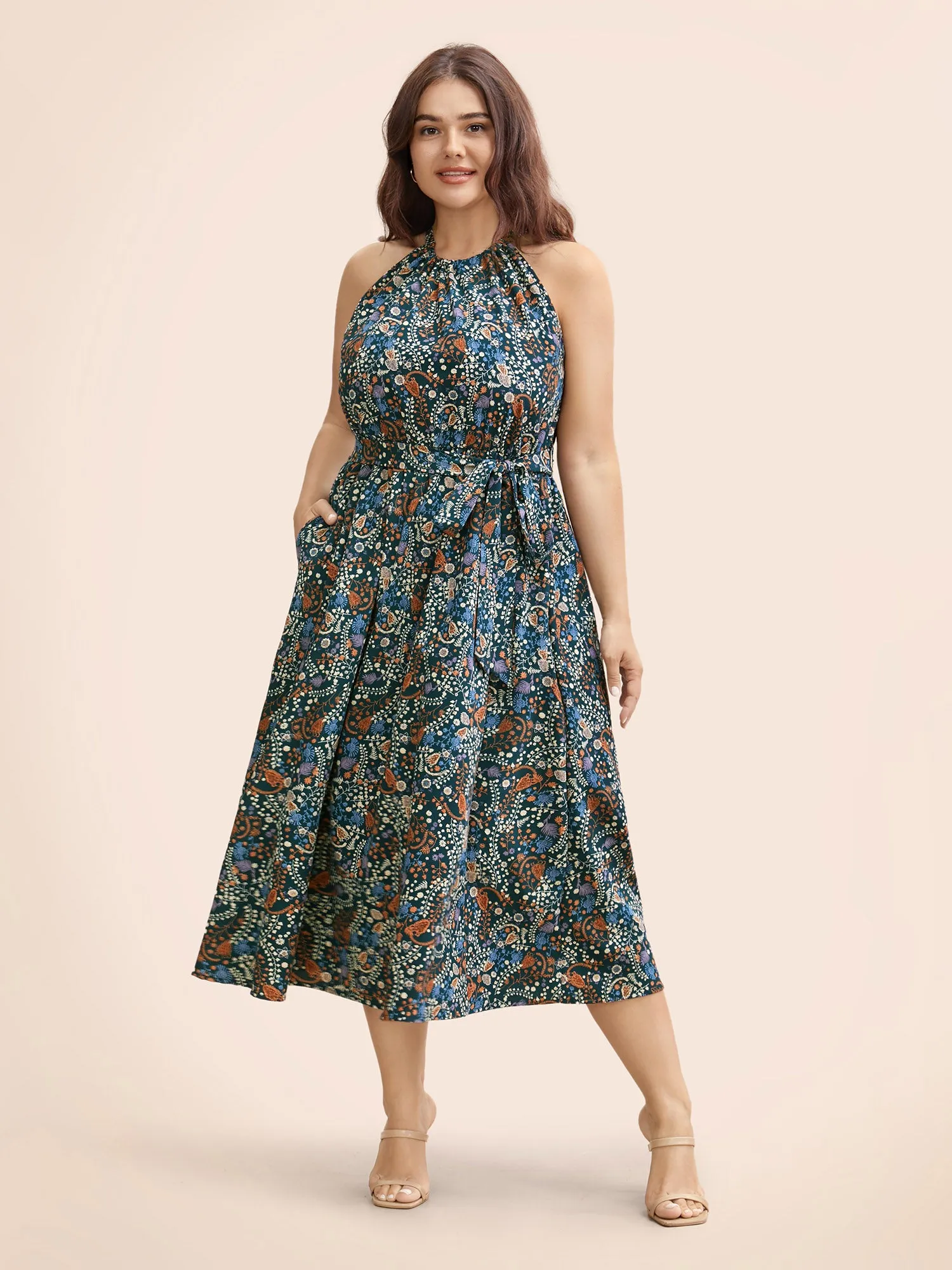 Bandana Print Halter Belted Pocket Dress sold by Bloomchic