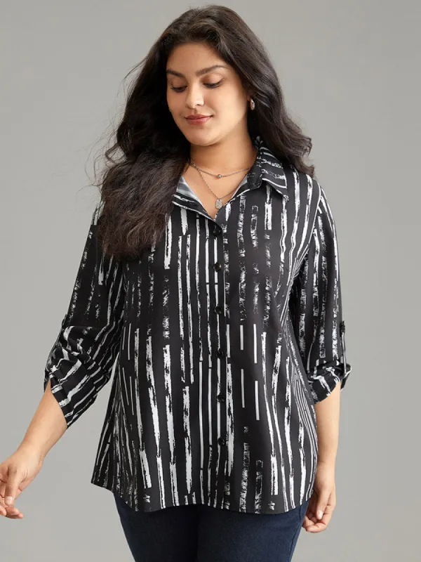 Shirt Collar Striped Tab Sleeve Blouse sold by Bloomchic
