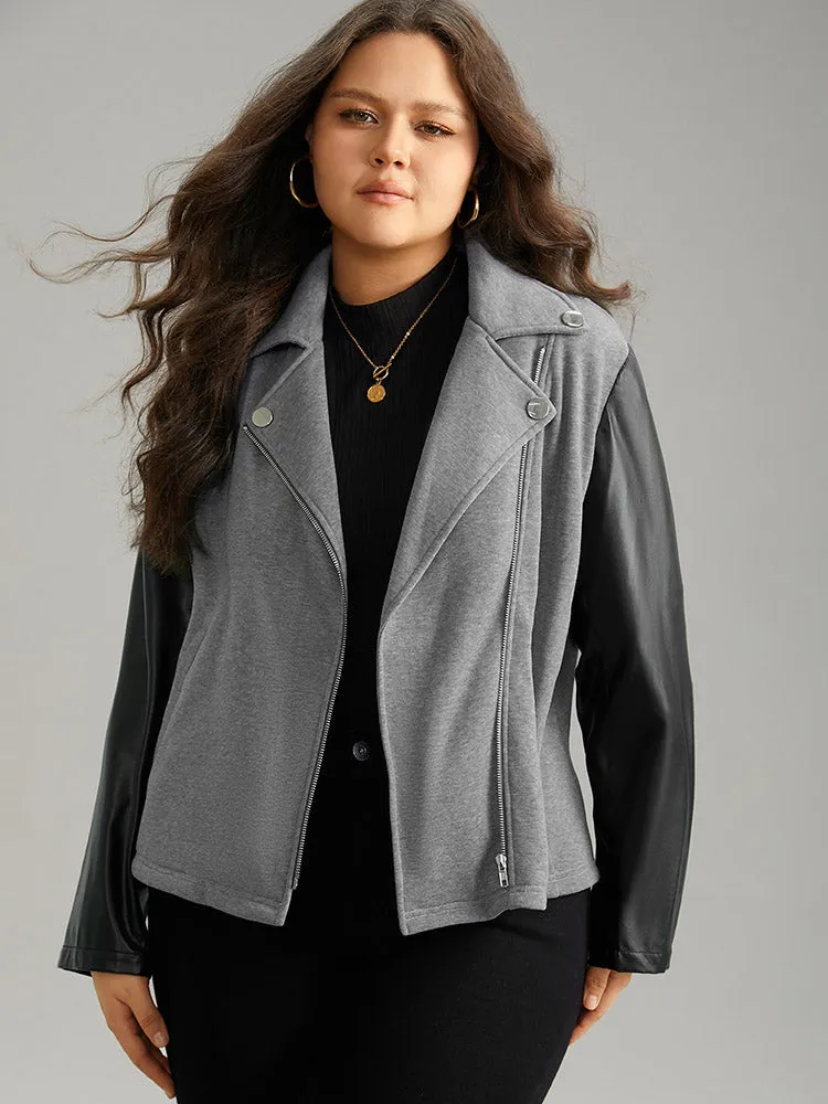 PU Leather Zipper Contrast Button Detail Jacket sold by Bloomchic