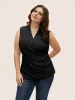 Overlap Collar Solid Pleated Tank Top sold by Bloomchic