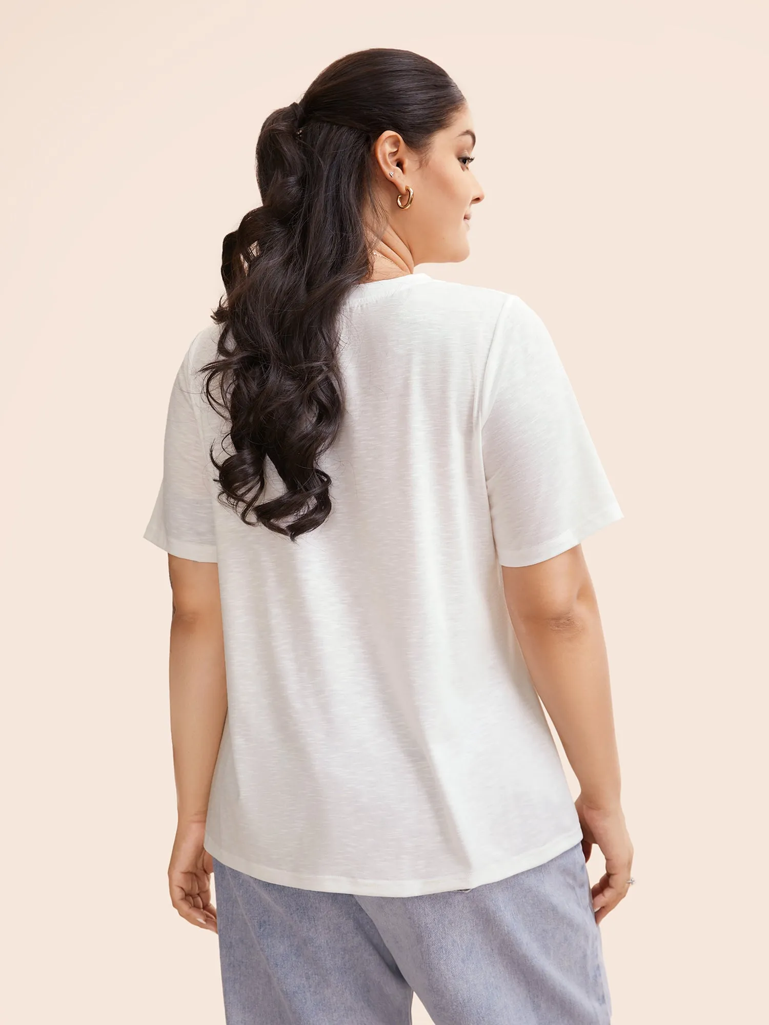 Bamboo Textured Floral Embroided T-shirt sold by Bloomchic product image thumbnail 4