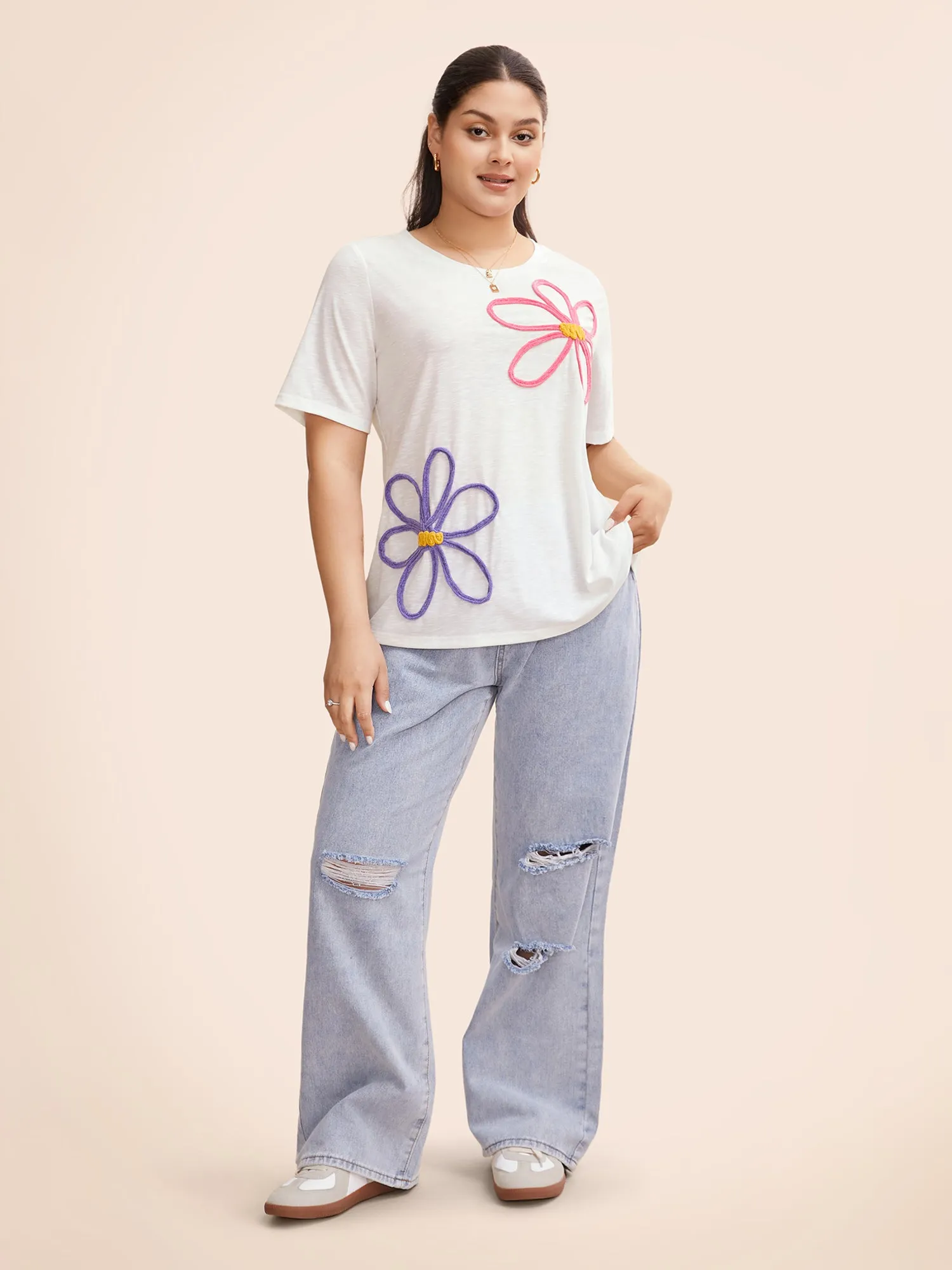 Bamboo Textured Floral Embroided T-shirt sold by Bloomchic product image thumbnail 2
