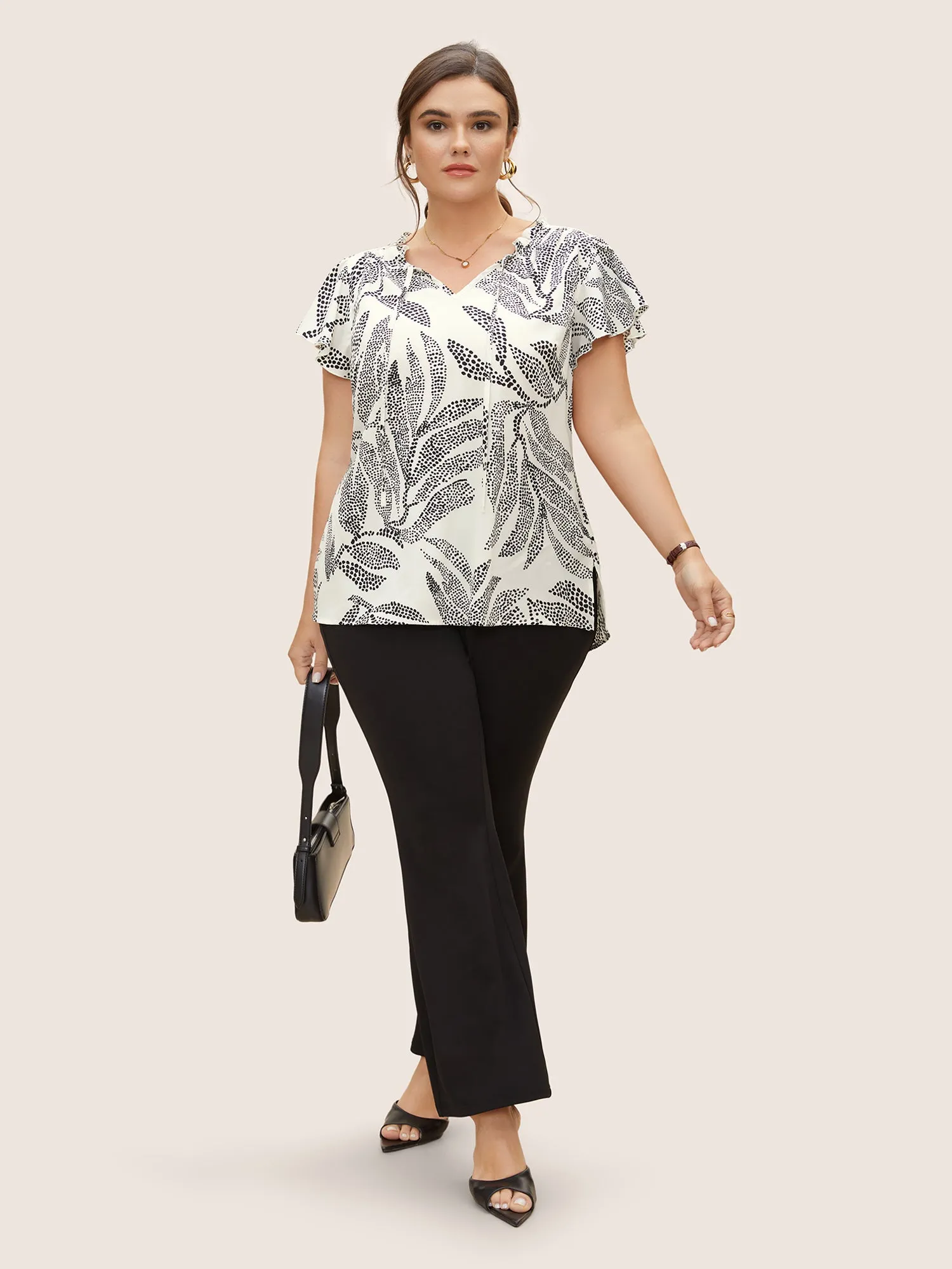 Polka Dot Tie Knot Slit Side Blouse sold by Bloomchic product image thumbnail 2