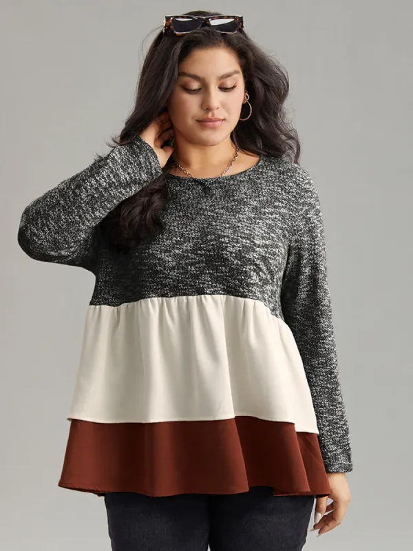 Round Neck Patchwork Contrast Heather T-shirt sold by Bloomchic