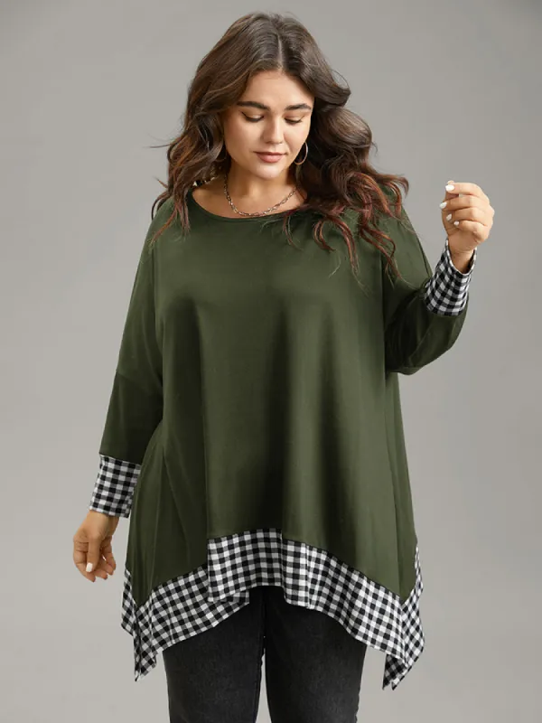 Plaid Patchwork Hanky Hem T-shirt sold by Bloomchic