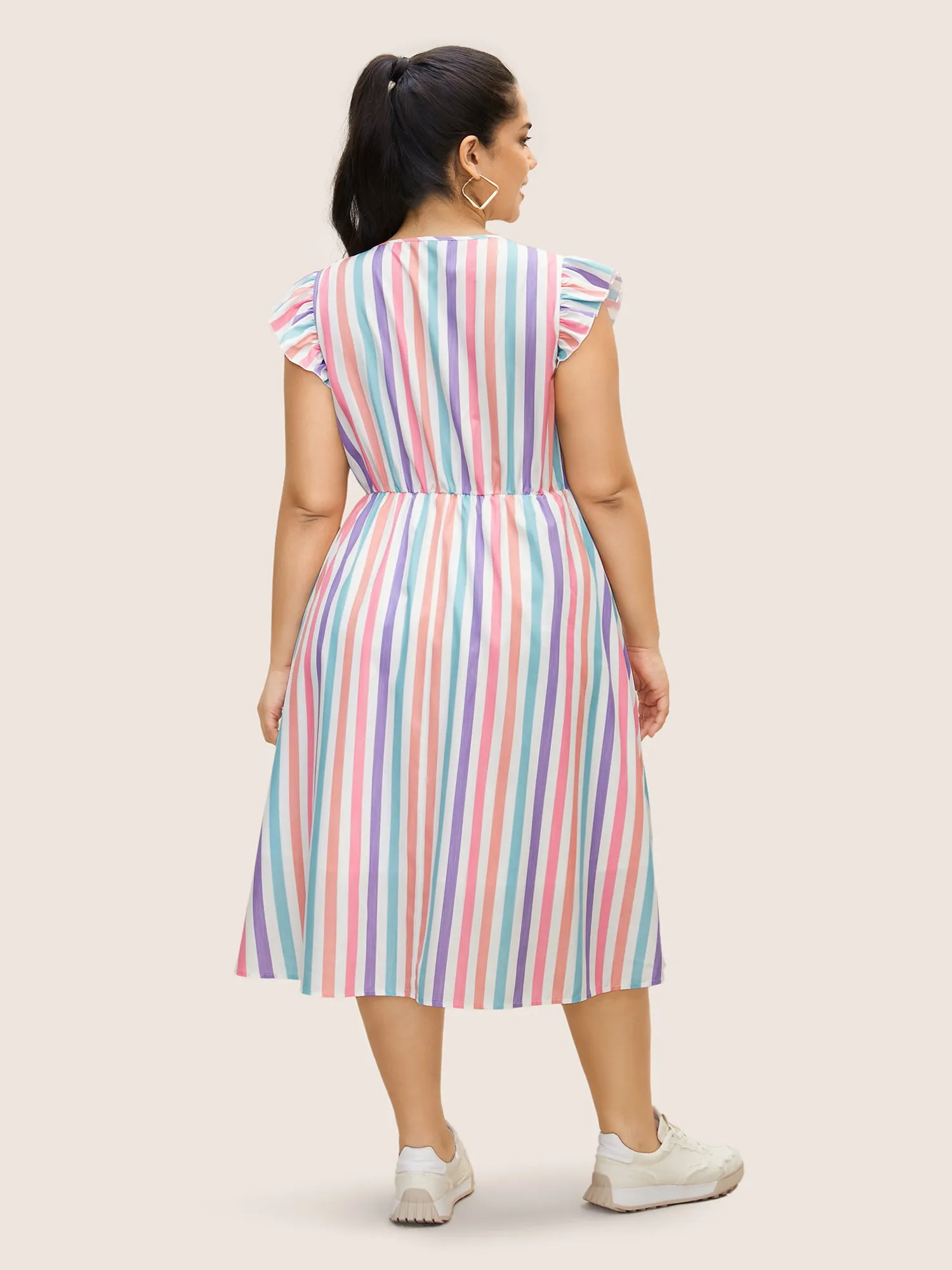 Striped Ruffle Cap Sleeve Button Detail Dress sold by Bloomchic product image thumbnail 3