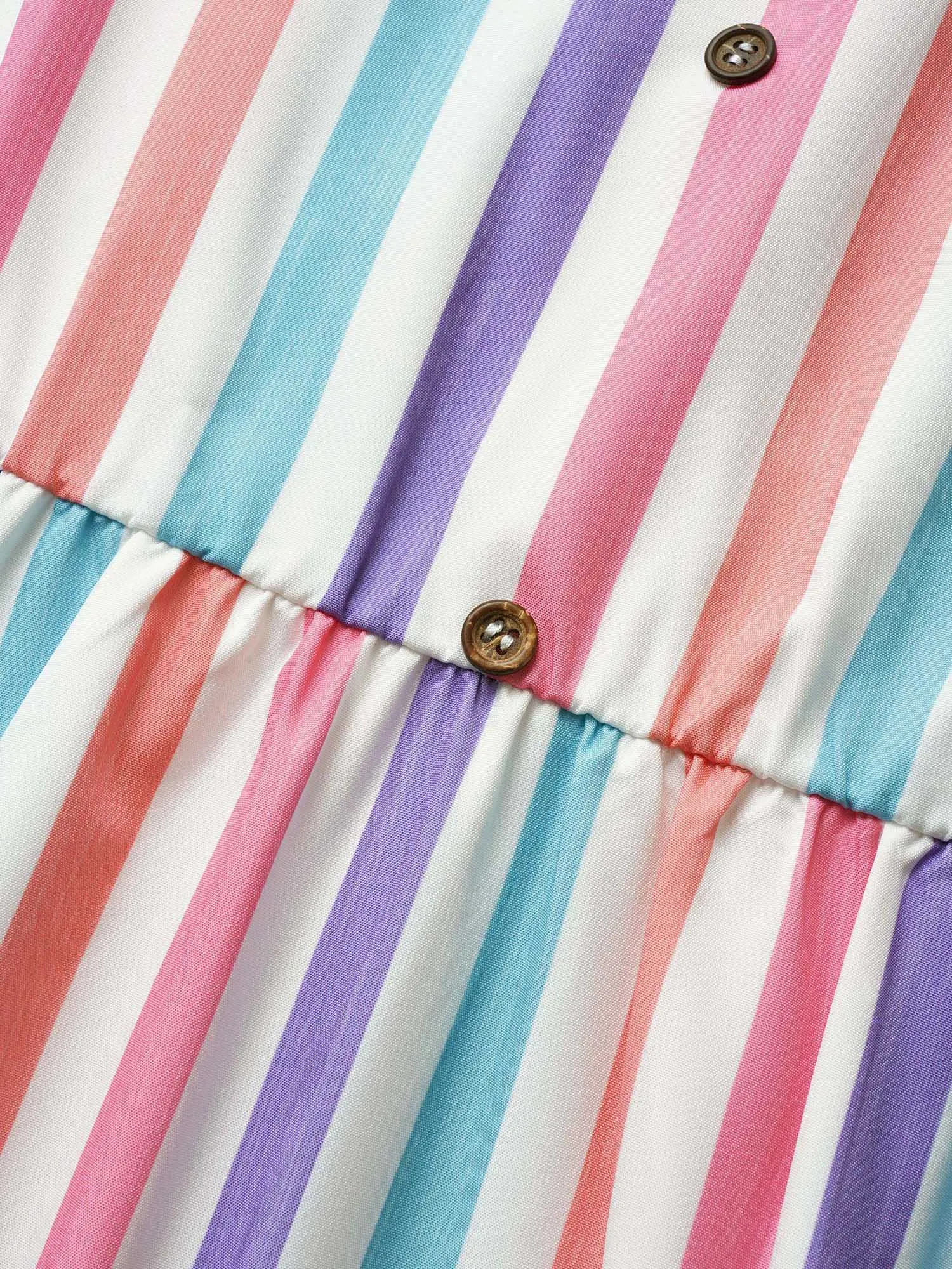 Striped Ruffle Cap Sleeve Button Detail Dress sold by Bloomchic product image thumbnail 5