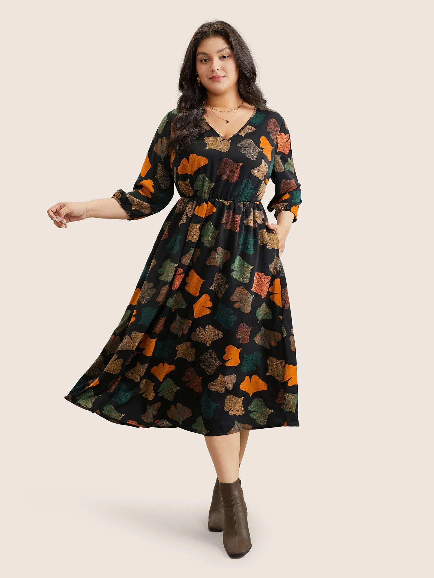 Plants Print Elastic Waist Elastic Cuffs Dress sold by Bloomchic product image thumbnail 2