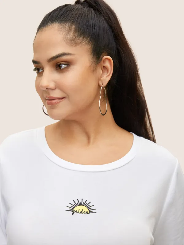 Cotton Sun Embroidered Round Neck T-shirt sold by Bloomchic
