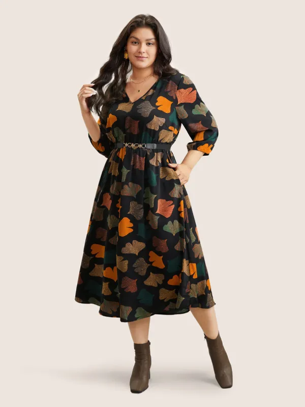 Plants Print Elastic Waist Elastic Cuffs Dress sold by Bloomchic