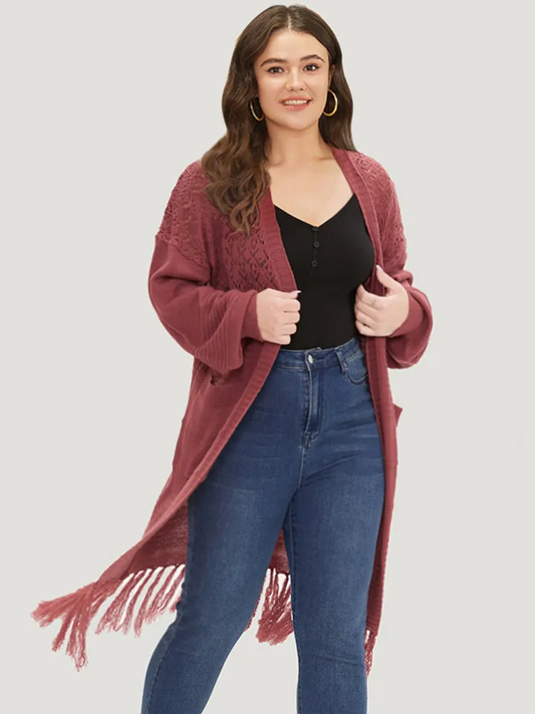 Plain Fringe Trim Patched Pocket Cardigan sold by Bloomchic product image thumbnail 2