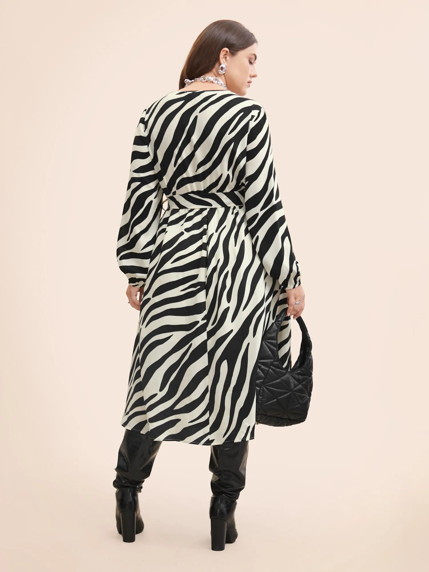 Zebra Print Overlap Collar Split Hem Dress sold by Bloomchic product image thumbnail 4
