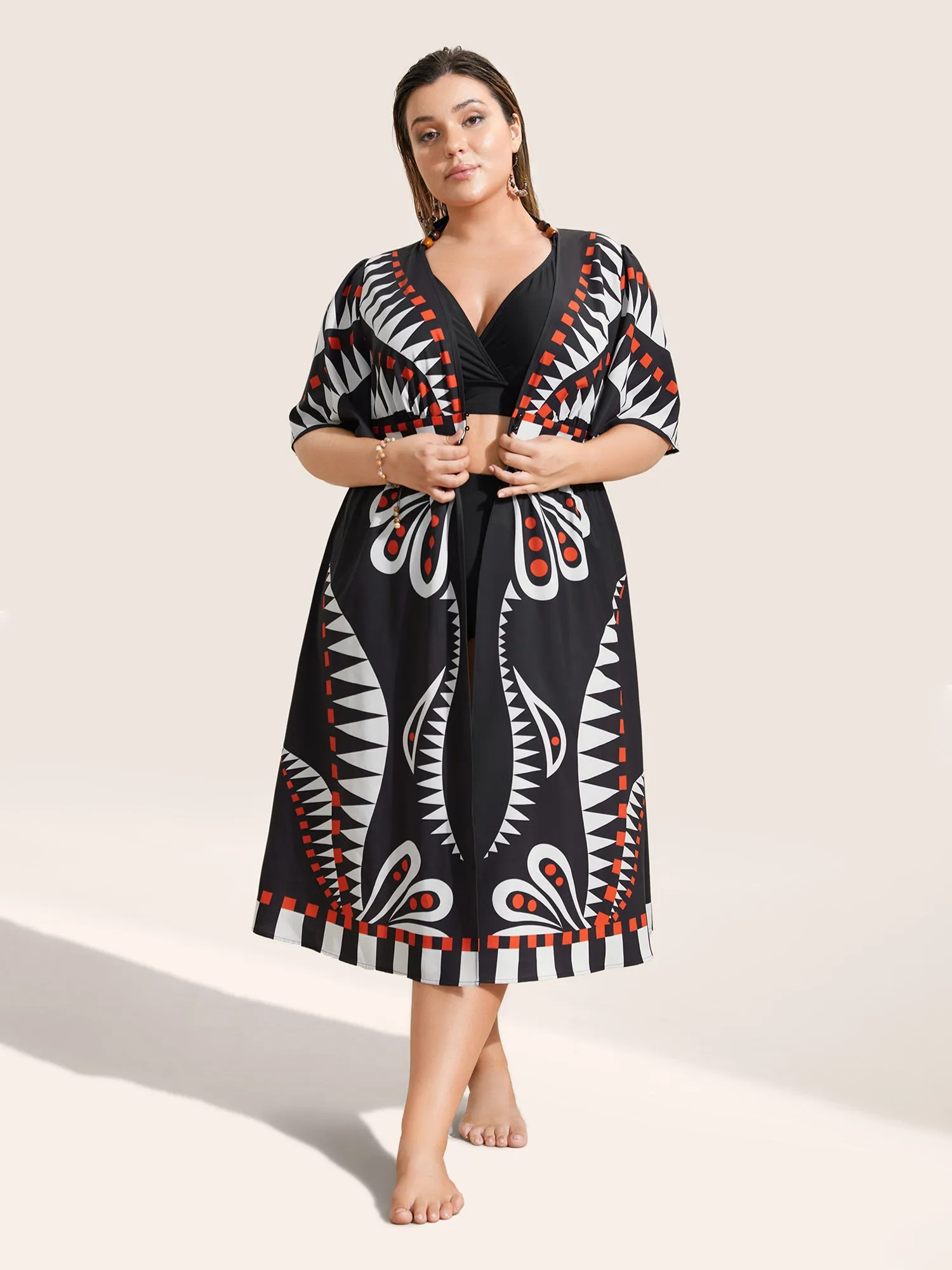 Geometric Button Up Gathered Kimono sold by Bloomchic product image thumbnail 2