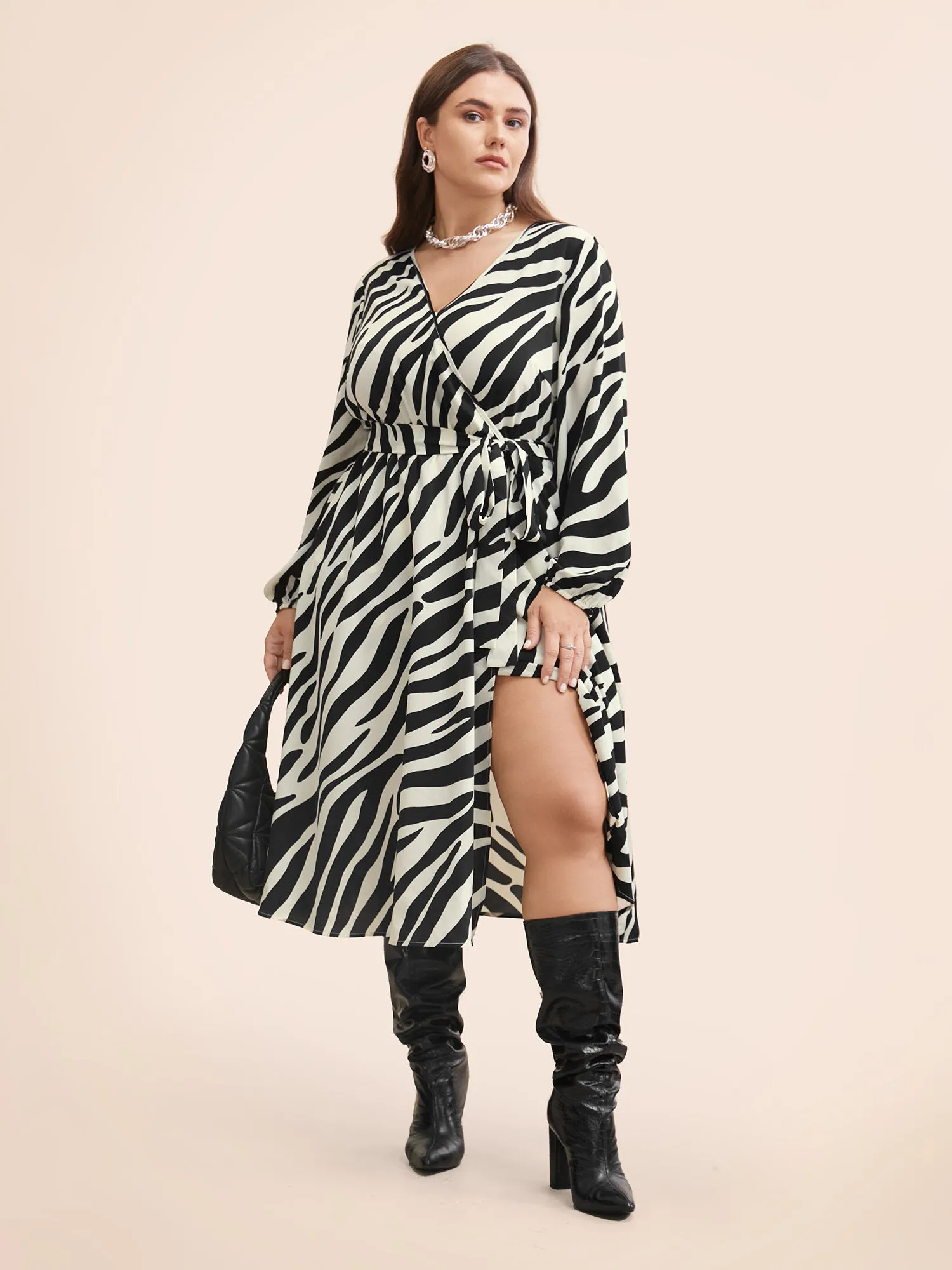 Zebra Print Overlap Collar Split Hem Dress sold by Bloomchic product image thumbnail 2
