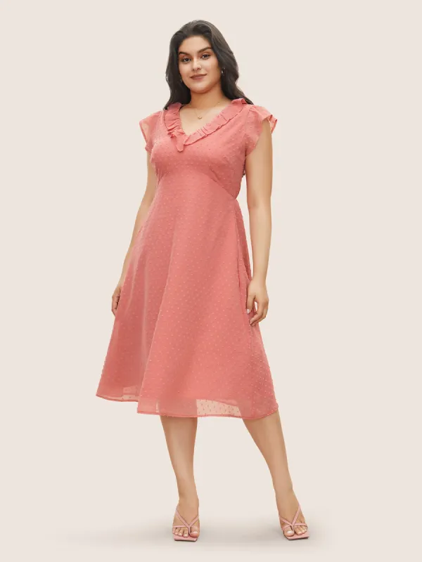 Chiffon Plisse Ruffle Cap Sleeve Dress sold by Bloomchic