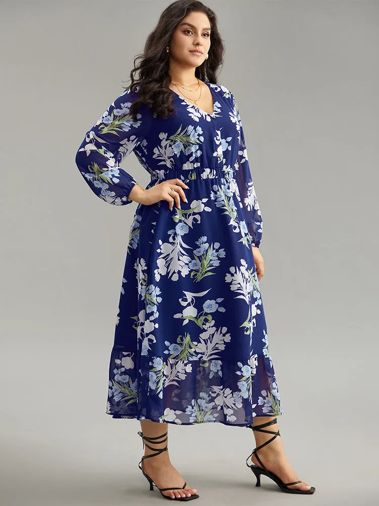 Floral Print Chiffon Pocket Elastic Waist Gathered Dress sold by Bloomchic product image thumbnail 4