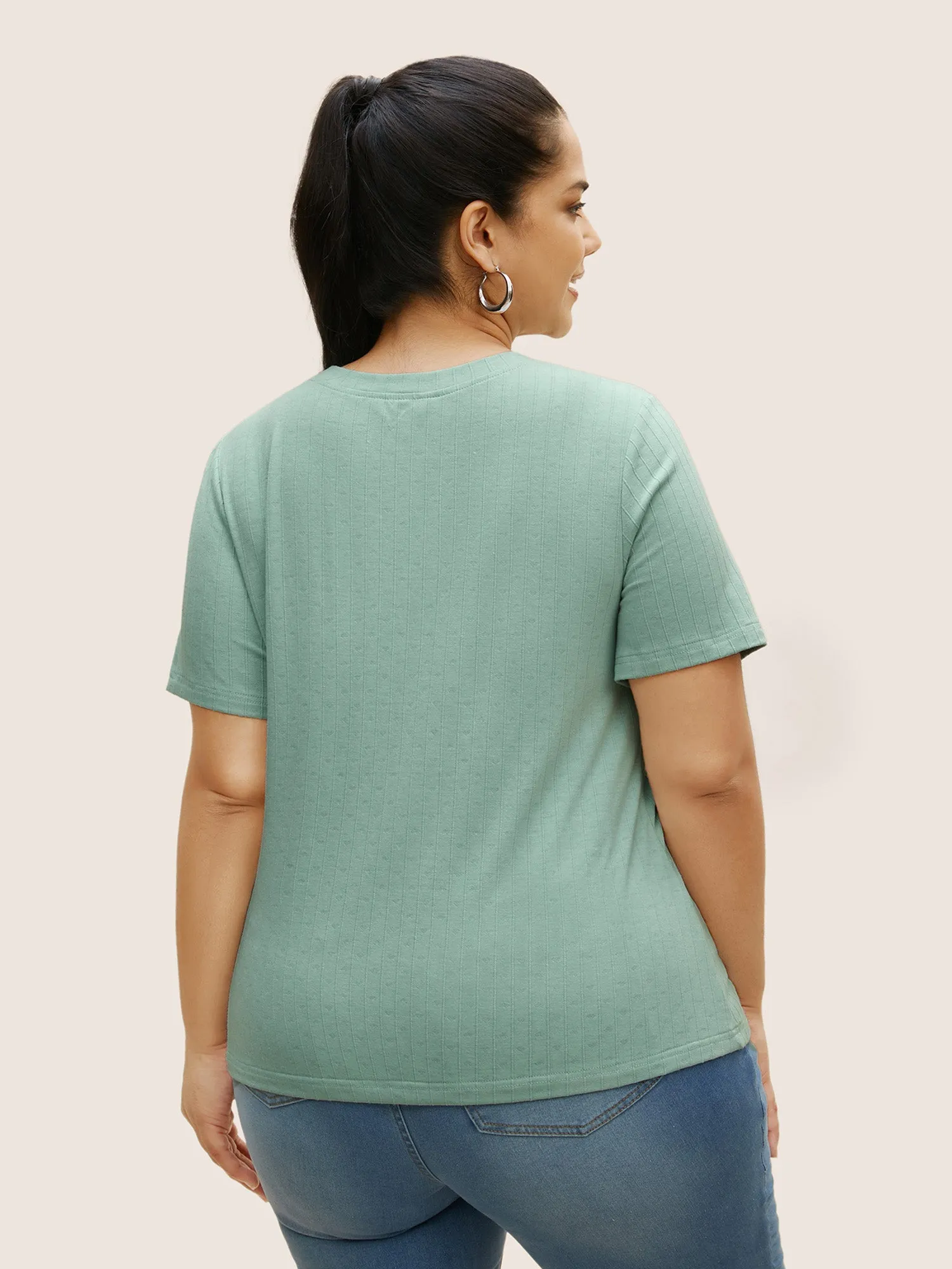 Crew Neck Plain Textured Pit Strip T-shirt sold by Bloomchic product image thumbnail 2