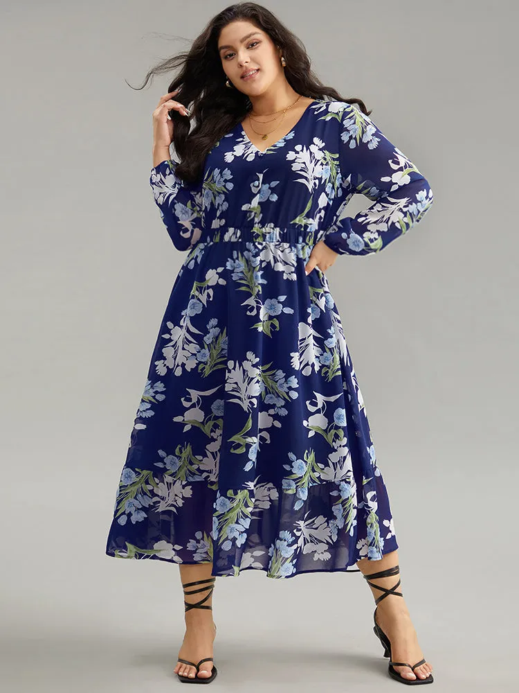 Floral Print Chiffon Pocket Elastic Waist Gathered Dress sold by Bloomchic product image thumbnail 3