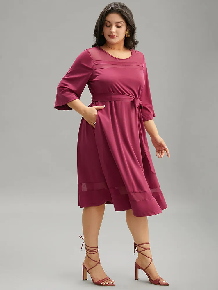 Patchwork Mesh Pocket Belted Dress sold by Bloomchic product image thumbnail 4