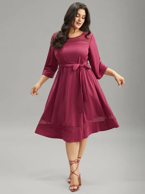 Patchwork Mesh Pocket Belted Dress sold by Bloomchic