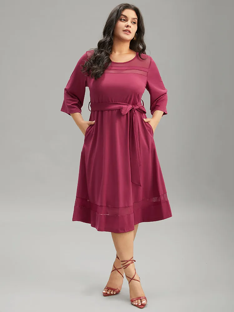 Patchwork Mesh Pocket Belted Dress sold by Bloomchic product image thumbnail 2