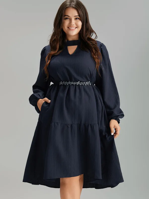 Solid Cut Out Lantern Sleeve Dress sold by Bloomchic