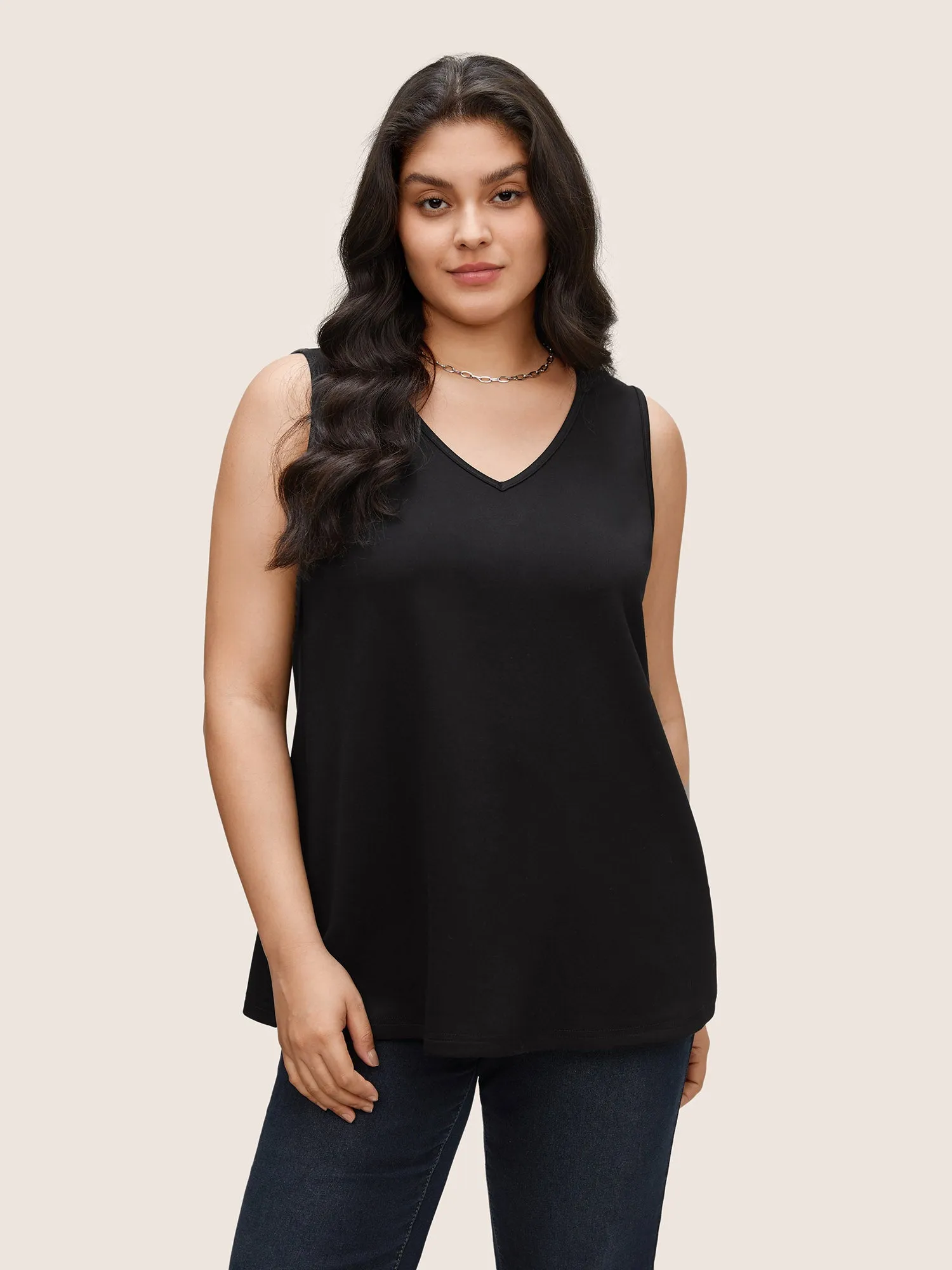 Solid V Neck Basic Tank Top sold by Bloomchic