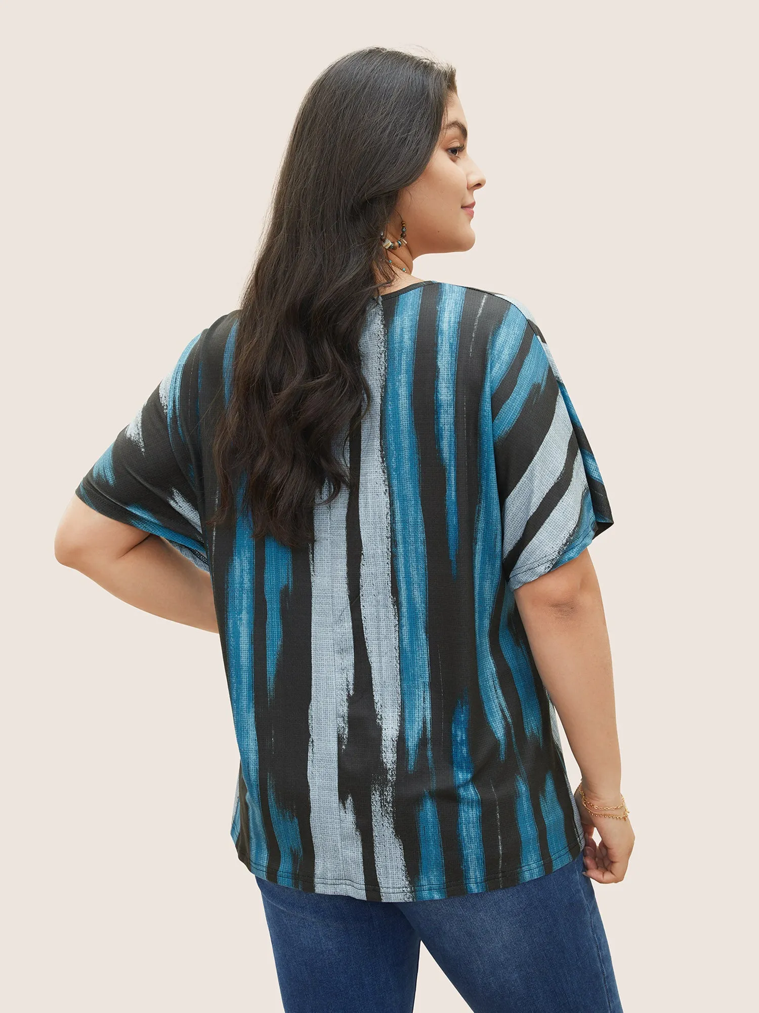 Striped Contrast Dolman Sleeve V Neck T-shirt sold by Bloomchic product image thumbnail 2