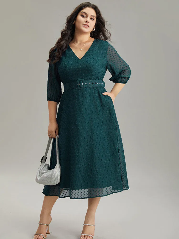 Solid Texture Pocket Belted Mesh Patchwork Dress sold by Bloomchic product image thumbnail 5